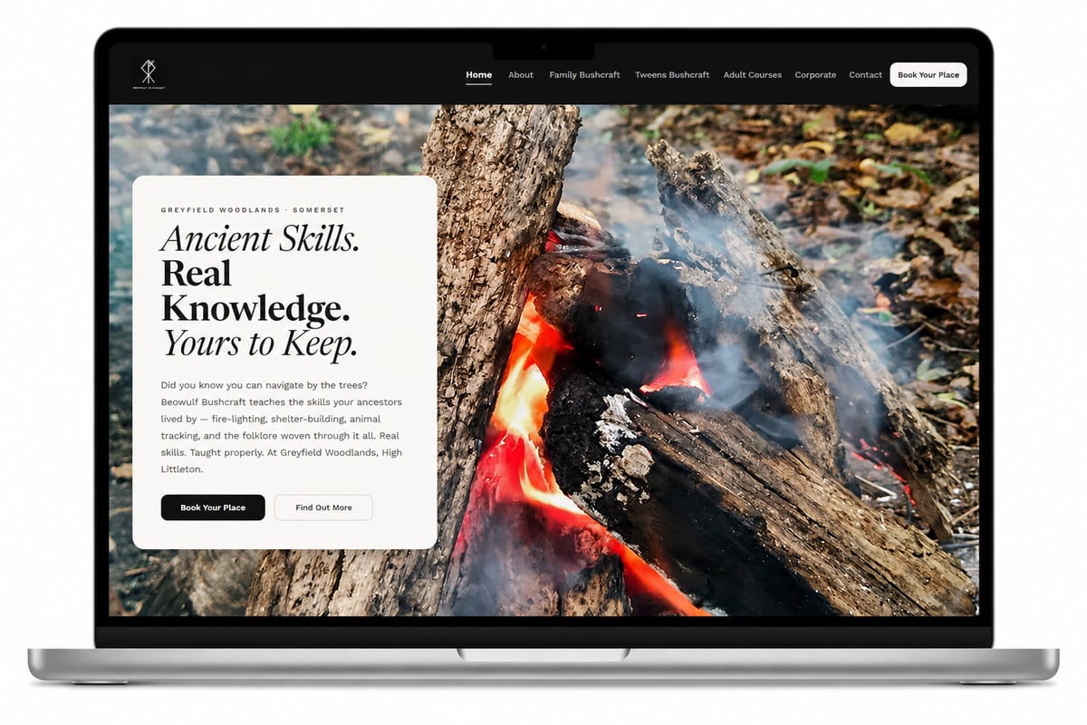 Screenshot of the Beowulf Bushcraft website