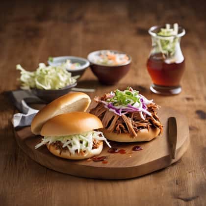 Pulled pork roll with coleslaw and BBQ sauce