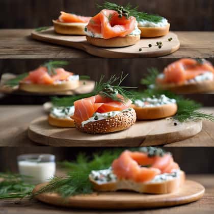 Smoked salmon bagels with cream cheese and dill