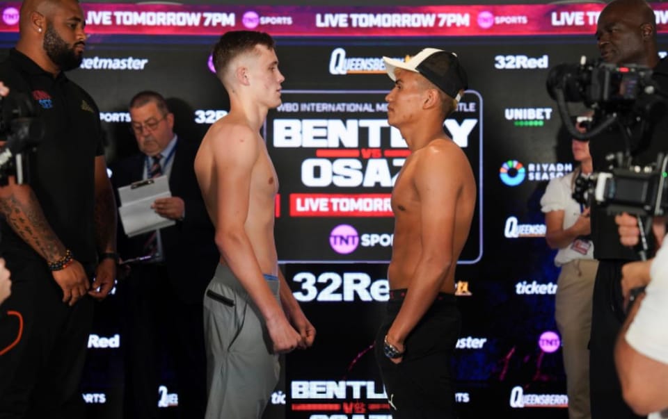 Close-up of Frankie Wood during weigh-in face-off