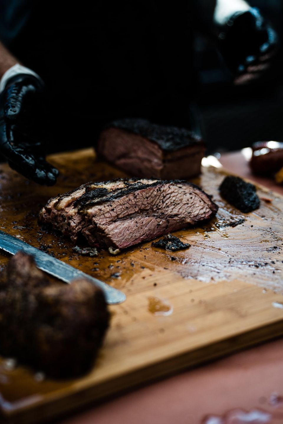 Cross-section of a Texas-style brisket showing the smoke ring
