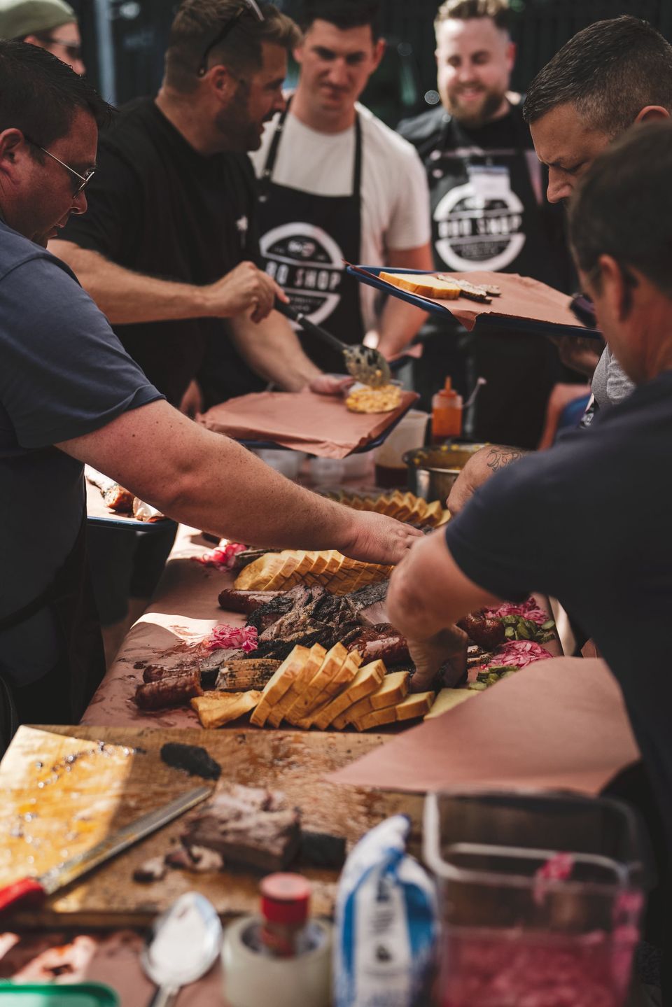 Private group at a Wilson's BBQ class serving the feast
