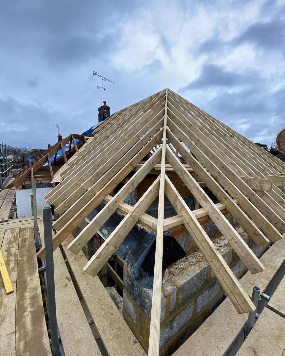 New timber roof structure with rafters for a loft conversion